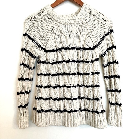 J. Jill Sweaters - J. Jill Canle Knit Long Sleeve Striped Sweater Navy Cream Size XS